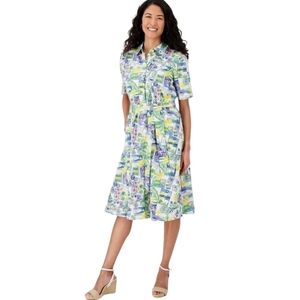 Studio Park | Women's Multicolor Cityscape Graphic Shirt Dress (Size Med Petite)